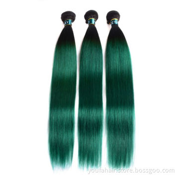 Brazilian Virgin 100% Human Hair Ombre Colored 1b/Green Straight Bundles Cuticle Aligned Raw Hair Unprocessed Weaving Bundles